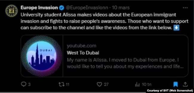 Europe Invasion në mars promovoi kanalin West To Dubai në YouTube dhe video që paraqisnin personazhin fiktiv “Alissa”.